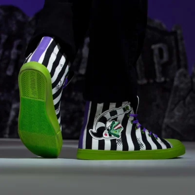 Ground Up Unisex Beetlejuice Black And White Striped Sneakers -Fun Costumes Store beetlejuice striped unisex sneakers alt 10