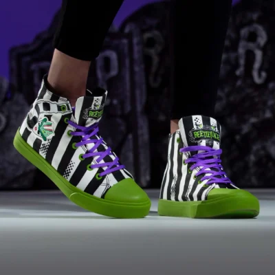 Ground Up Unisex Beetlejuice Black And White Striped Sneakers -Fun Costumes Store beetlejuice striped unisex sneakers alt 6