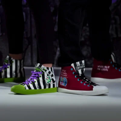 Ground Up Unisex Beetlejuice Black And White Striped Sneakers -Fun Costumes Store beetlejuice striped unisex sneakers alt 9