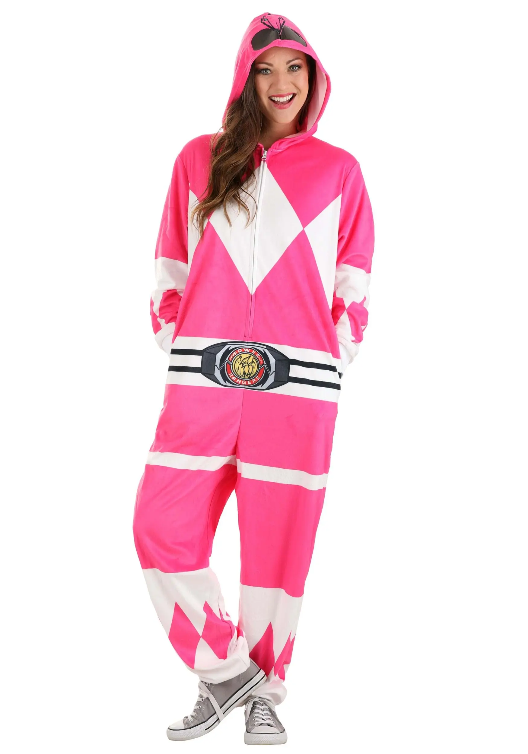 BigWan Apparel Co. Power Rangers Pink Ranger Hooded Union Suit For Adults 3 BigWan Apparel Co. Power Rangers Pink Ranger Hooded Union Suit For Adults