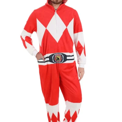 BigWan Apparel Co. Adult Power Rangers Red Ranger Hooded Union Suit