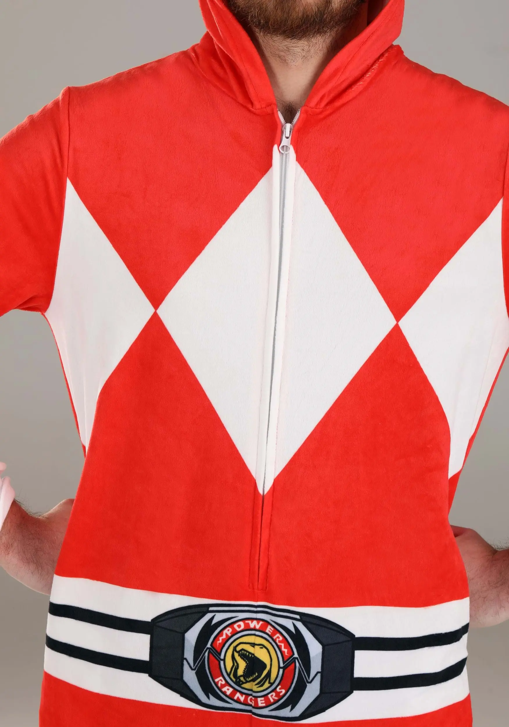BigWan Apparel Co. Adult Power Rangers Red Ranger Hooded Union Suit 6 BigWan Apparel Co. Adult Power Rangers Red Ranger Hooded Union Suit - Image 4